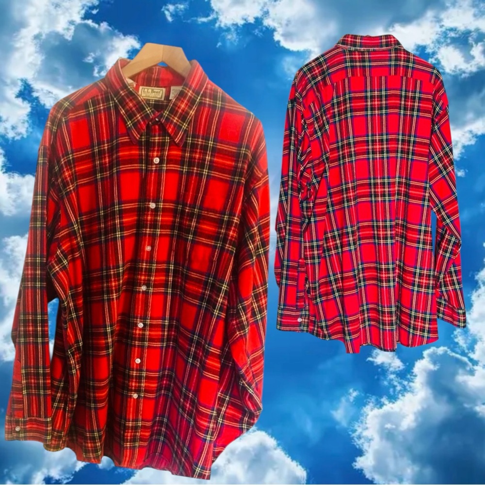 L.L. Bean VTG Vibrant Mens XXL  Red and Black Tartan Plaid Shirt No stains rips - Picture 5 of 5